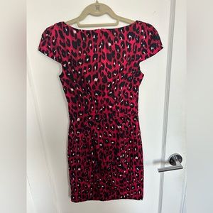French Connection Sheath Lined Red Leopard Cocktail Dress